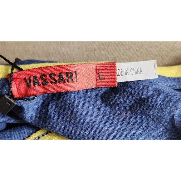 Vassari Los Angeles Navy Blue V-Neck Designer Shirt Large – Stylish Cut Hem - Picture 13 of 16